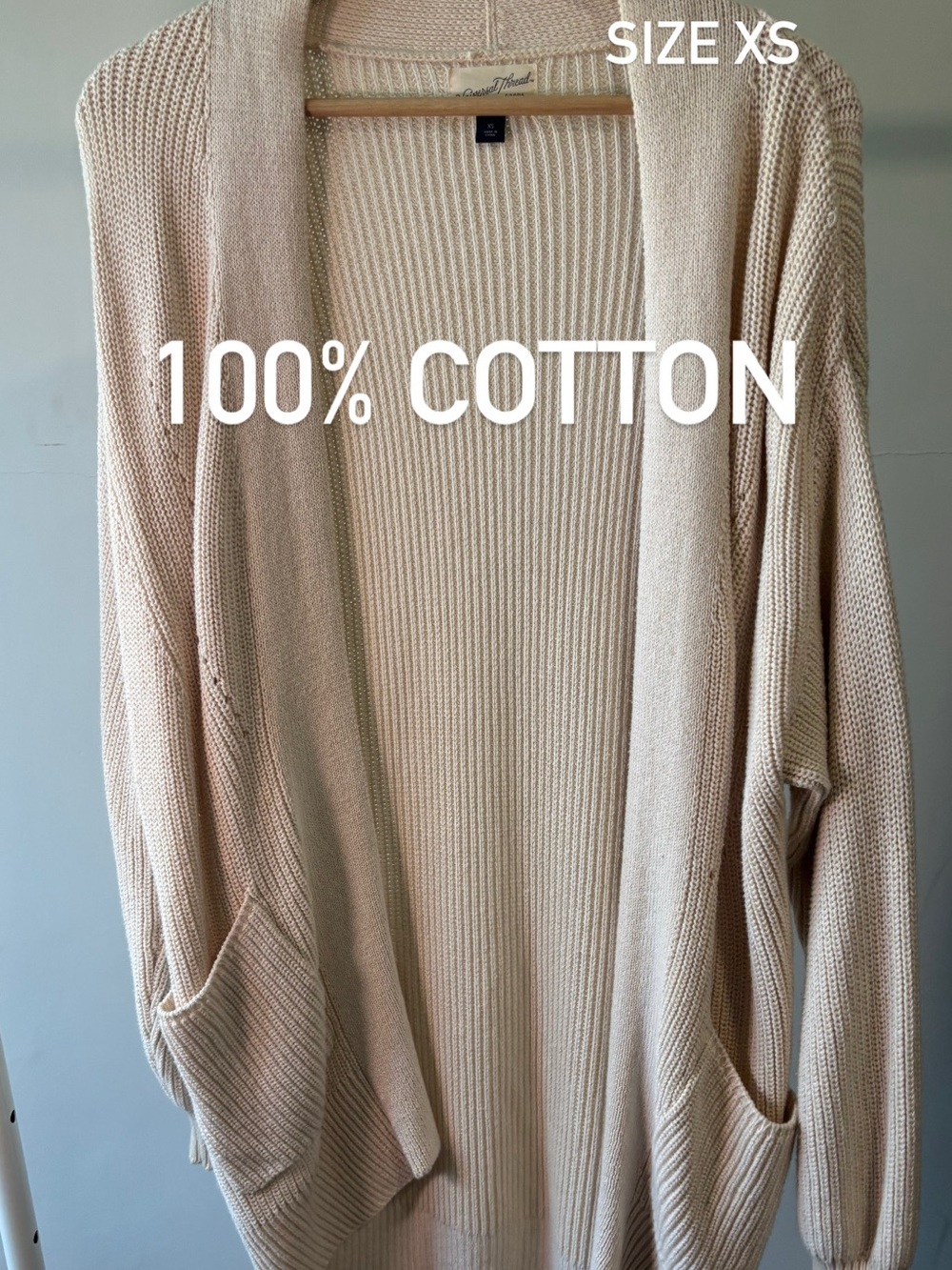 Neutral Cream Open-Front Cardigan Sweater - Size XS - 100% cotton